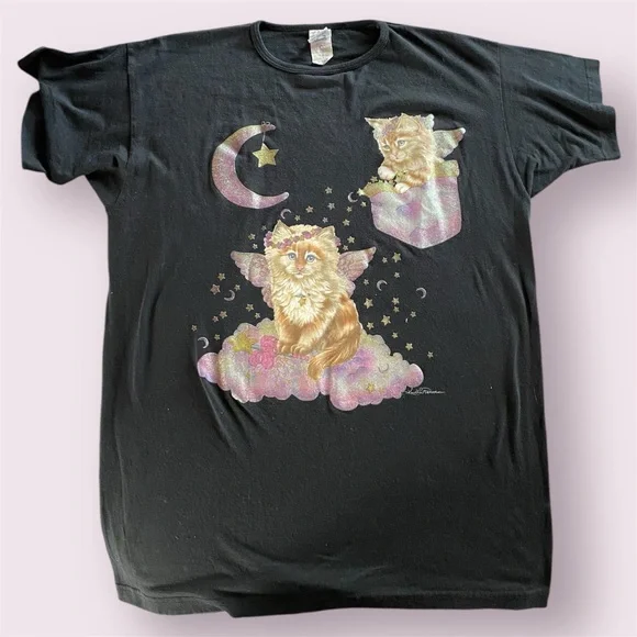 VTG Cat Graphic Oversized Atlas Sports Shirt- Nighty Shirt- Cottagecore Vintage - Picture 2 of 7